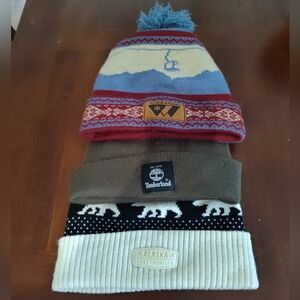 Purgatory ,Timberland ,Alaska, Knit Beanies with Snowflake Pattern (3) One Price